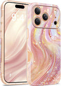 GVIEWIN for iPhone 17 Pro Case Compatible with MagSafe, [Full Camera Protection][Military-Grade Protection] Shockproof Protective Slim Magnetic Marble Phone Case for 17 Pro 6.3", Glistening/Pink
