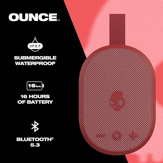 Skullcandy Ounce Wireless Bluetooth Speaker - IPX7 Waterproof Mini Portable Speaker with 16 Hour Battery, Downward Firing Passive Radiator, and Ballistic Nylon Carry Strap