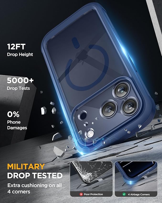 Miracase for iPhone 17 Pro Max Case 6.9" Full-Body Phone Case with Built-in Glass Screen Protector& Full Camera Protector,[Magnetic with MagSafe] Drop Proof 17 ProMax Cover, Blue