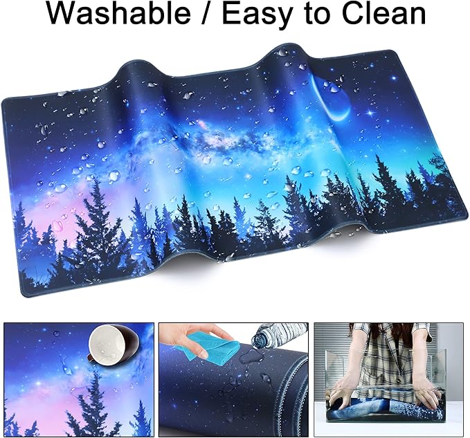 Desk Mat,Large Mouse Pad 35''×15.6'' XXL Extended Gaming Mouse Pad Mat with Non-Slip Base Stitched Eges Mousepad for Computer,Office,Keyboard and Laptop - Forest Moon