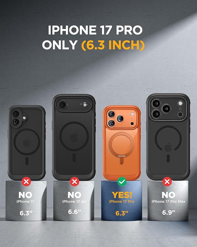 Miracase for iPhone 17 Pro Case with 360 Spin Magnetic Stand, Full-Body Phone Case with Built-in Glass Screen Protector & Camera Control, Drop Proof iPhone 17 Pro Cover, Orange