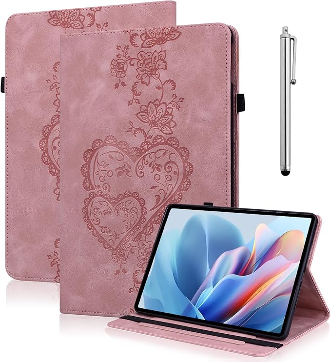 Case for iPad (A16) 11th Generation 11 Inch (2025), iPad 10th Generation 10.9 Inch (2022), Embossed PU Leather Case with Elastic Band, Pencil Holder & Card Slots - Pink