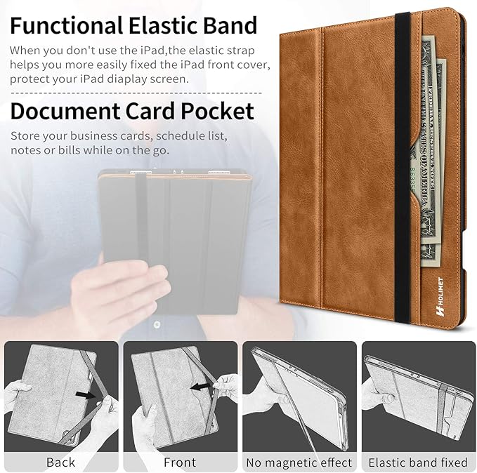 H HOLIMET Case for iPad Pro 11 inch 2022 4th/3rd/2nd/1st Generation 2021/2020/2018 with Pencil Holder PU Leather Protective with Pocket Soft TPU Back Shockproof