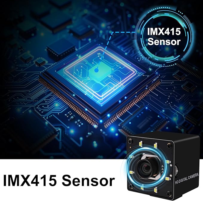 USB Camera 4K Autofocus Webcam High Resolution UHD 2160P Camera with 8pcs White LEDs,100°No Distortion Lens Webcamera with IMX415 Sensor,30fps Plug and Play Web Cam for Video Conference