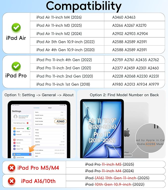 BATYUE Case for iPad Air 11-inch M4 (2026)/ M3 (2025) / M2 (2024), iPad Air 5th/4th 10.9 inch(2022/2020), iPad Pro 11" 4th/3rd/2nd/1st Gen Case (2022/2021/2020/2018), with Pencil Holder+Shoulder Strap