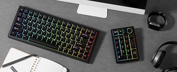 Gasket Creamy Mechanical Numpad Programmable Macro Keypad Wireless 2.4G/Bluetooth 5.0/Wired USB-C RGB Backlit Hot Swappable Number Pad Rechargeable Numeric Keyboard Metal Knob, Black
