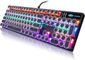 Camiysn Typewriter Style Mechanical Gaming Keyboard, Black Retro Punk Gaming Keyboard with RGB Backlit, 104 Keys Blue Switch Wired Cute Keyboards, Round Keycaps for Windows/Mac/PC