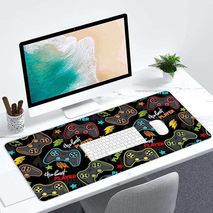 Game Player Joystick Desk Mat for Desktop,Extended Gaming Mouse Pad,Non-Slip Rubber Base Mousepad with Stitched Edges for Office Home Desk Decor,31.5X15.7 Inch