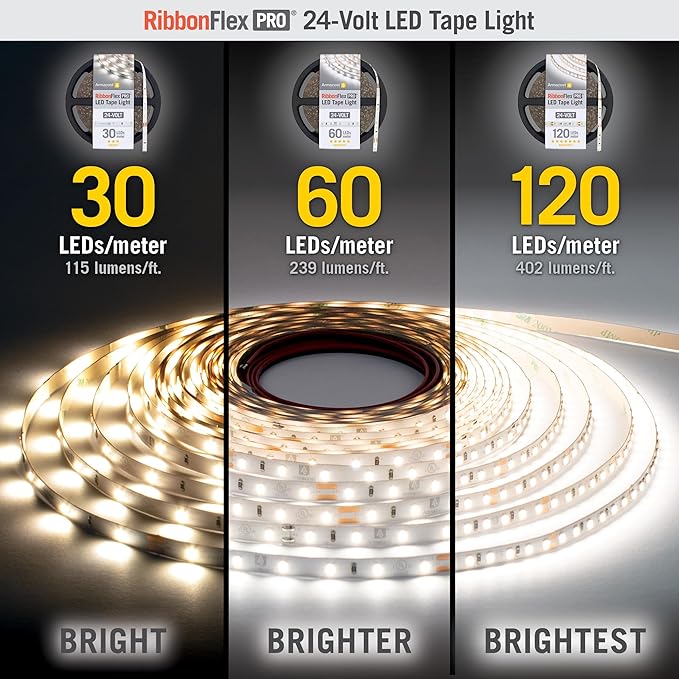 Armacost Lighting RibbonFlex Pro 24V White LED Strip Lights 60 LED/m, 2700K, 32.8 ft 135250