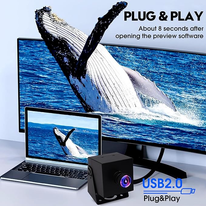 ELP 4K HDMI USB Camera Wide Angle PC Camera for Computer Monitor Simultaneously Output Mini UVC USB2.0 Webcam 2X Digital Zoom H.264 8mp USB Security Camera (110degree no Distortion Lens)
