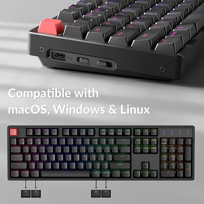 Keychron K10 QMK Bluetooth Wireless/Wired Mechanical Keyboard, Full-Size Layout Hot-Swappable Gaming Keyboard with Keychron Super Banana Switch, RGB Backlit, Aluminum Frame for Mac/Windows-Version 2