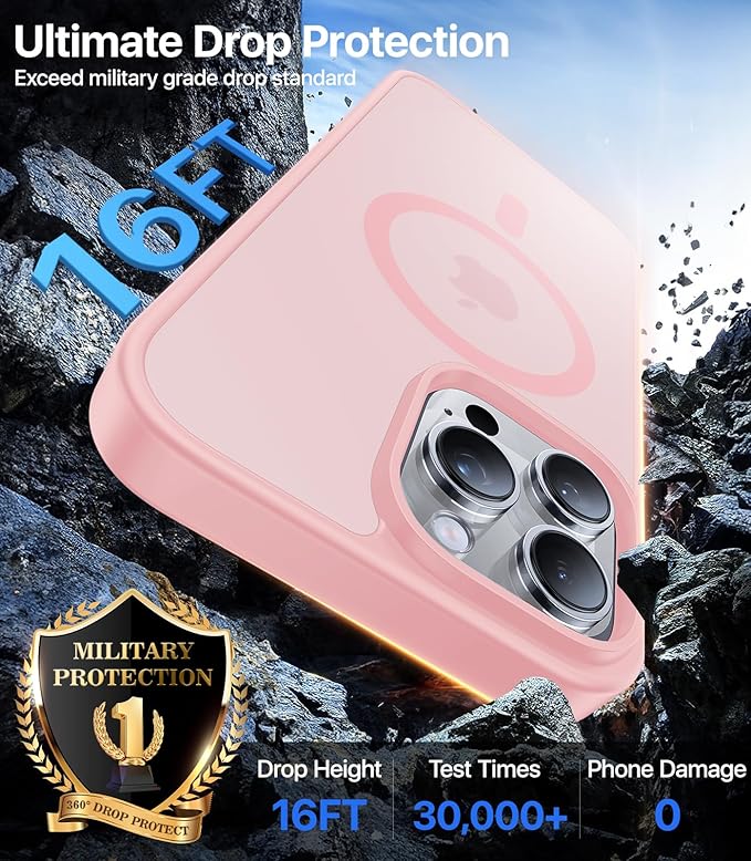 Magnetic for iPhone 16 Pro Max Case[Compatible with MagSafe][Military-Grade Drop Protection][Anti-Yellowing]Shockproof Protective Translucent Matte Cover for iPhone 16 Pro Max Phone Case,Pink