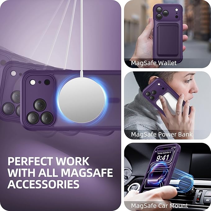 BERFY for iPhone 17 Pro Max Case, Compatible with MagSafe, Built-in Glass Screen Protector, Camera Protection, Shockproof Full Body Phone case 6.9", Translucent Dark Violet