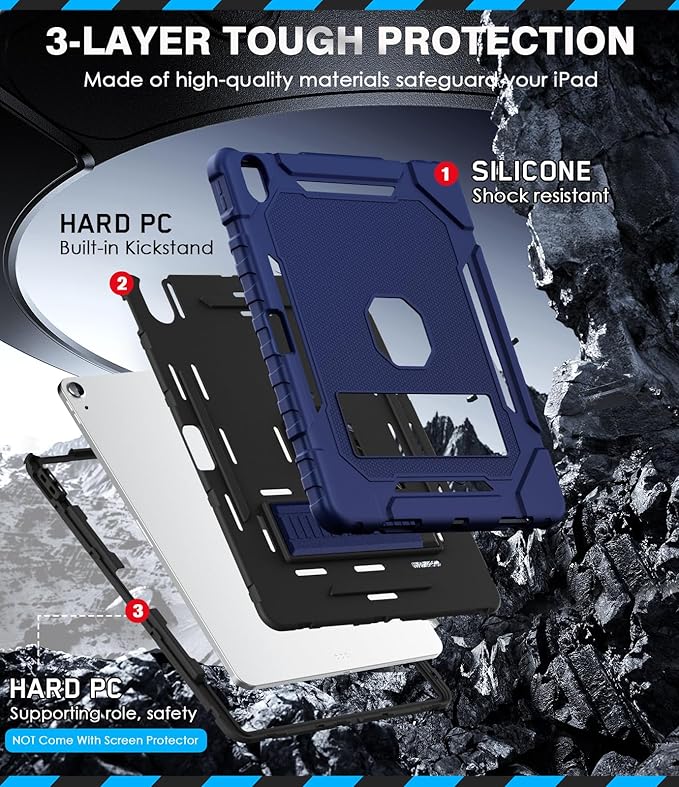 Grifobes Case for iPad Air 13-inch (M4/M3/M2) 2026/2025/2024, Heavy Duty Shockproof Rugged Protective Cover with Pencil Holder/Built-in Stand for i Pad Air 13" (Navy Blue)