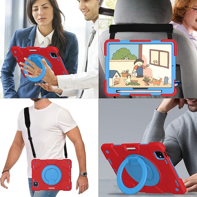 Andnary Case for iPad Pro 11 Inch M4 2024/M5 2025 Case, Heavy Duty Shockproof Cover with Screen Protector/360° Rotate Stand/Shoulder Strap/Pencil Holde (Red+Blue, iPad Pro M4/M5 11 inch)