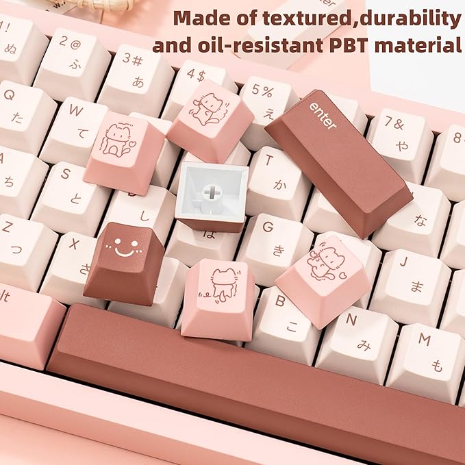 Cute Marshmallow Keycaps 134keys - PBT Cherry Profile Japanese Keycap - Five-Side Dye-Sublimation Pink & Off-White Keycaps Set Compatible with 60% 65% 75% TKL 104/108 Mechanical Keyboards