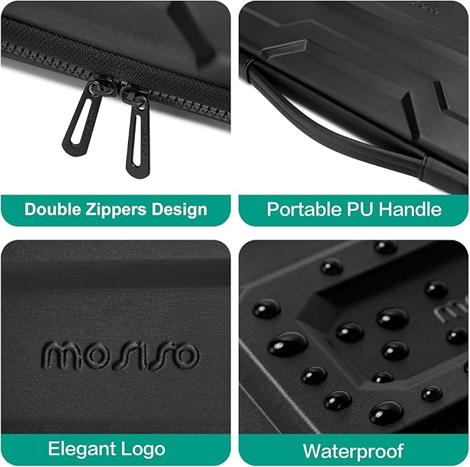 MOSISO 13-14 inch Laptop Hard Case, 13.3 inch Waterproof Shockproof Computer Bag Compatible with MacBook HP Dell, Mechanical Geometric EVA Carrying Sleeve Laptop Case Hard Shell with Handle, Black