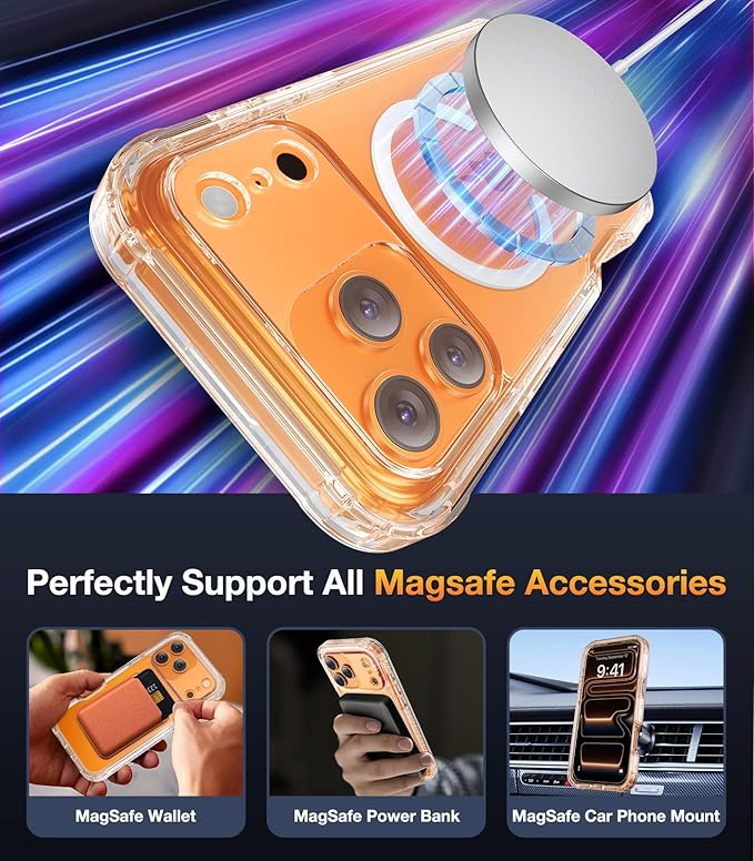 Diaclara Magnetic Designed for iPhone 17 Pro Case 6.3'' [Full Camera Protection] Full Body Bumper,[Compatible with MagSafe] Military Drop Proof Phone Case w/Built-in Screen Protector, Clear