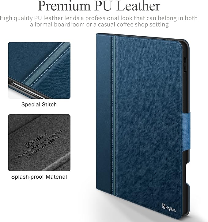 KingBlanc for iPad Pro 12.9 Case 6th/5th/4th/3rd Generation (2022/2021/2020) with Pencil Holder, PU Leather Smart Stand Cover, Auto Sleep/Wake, Apple Pencil2 Charging, Multi-Angle for Typing, Blue