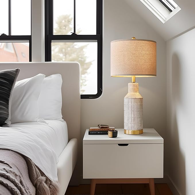 USumkky 25" Modern Ceramic Lamps Single Table Lamp for Living Room Bedroom Farmhouse Nightstand Bedside Lamps