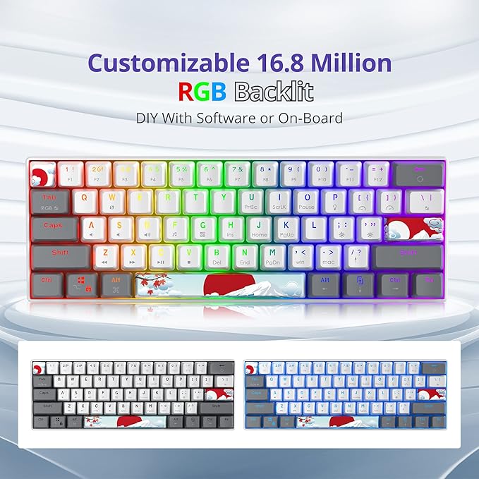 Owpkeenthy RGB Mechanical Keyboard 60 Percent Red Switches, Ultra-Compact Mini Wired Gaming Keybaord with Backlit PBT Dye-Sub Keycaps for Win/Mac/PC (White/Red Switch)