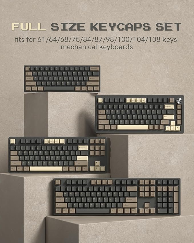 Womier Double Shot PBT Keycaps Set 138 Keys, Cherry Profile Custom Keycaps 60 65 75 100 Percent for 61/64/68/84/87/100/104/108 Retro Gaming Mechanical Keyboard, Brown Gray