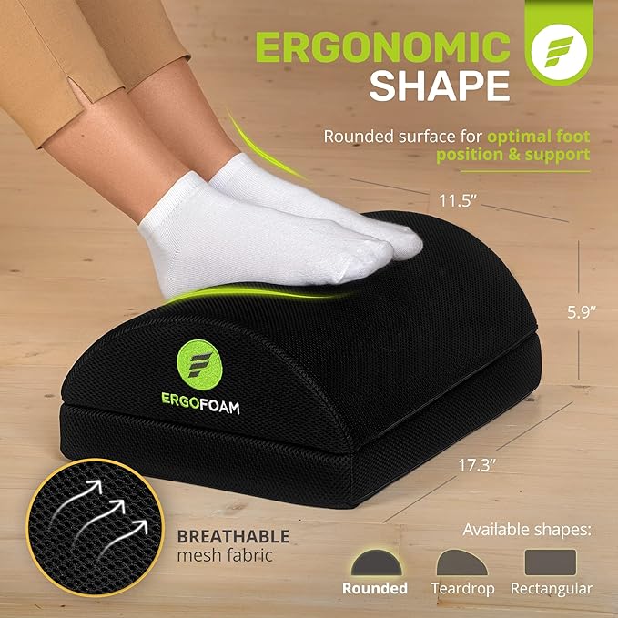 ErgoFoam Foot Rest for Under Desk at Work - Chiropractor Endorsed 2in1 Adjustable Premium Under Desk Footrest - Ergonomic Desk Foot Rest with High-Density Compression-Resistant Soft Foam (Black, Mesh)
