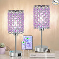 GyroVu Purple Crystal Table Lamps Set of 2, Dimmable Touch Control Bedside Lamps with USB C+A Ports, Small Night Lights for Bedroom, Living Room, Girls Room, Home Office, Bulbs Included