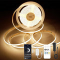 AXMOTUT COB LED Strip Lights with Remote, 24V 9.84ft Warm White Dimmable LED Light Strips, High Bright 3000K LED Lights with Power Supply for Room, Kitchen, DIY Home Decoration