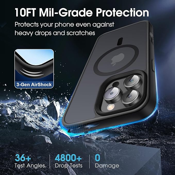 Strong Magnetic for iPhone 16 Pro Max case [10Ft Military-Grade Protection] Compatible with fit MagSafe Shockproof Slim Thin Cover case for iPhone 16 Pro Max 6.9 inch, Black