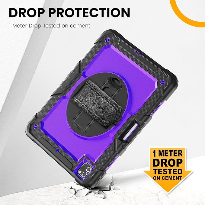 Timecity for iPad Pro 12.9 Case 6th/5th/4th/3rd Gen, 360° Rotating Stand, Pencil Holder & Wireless Charging, Shockproof with Screen Protector & Shoulder Strap - for Designers & Professionals - Purple