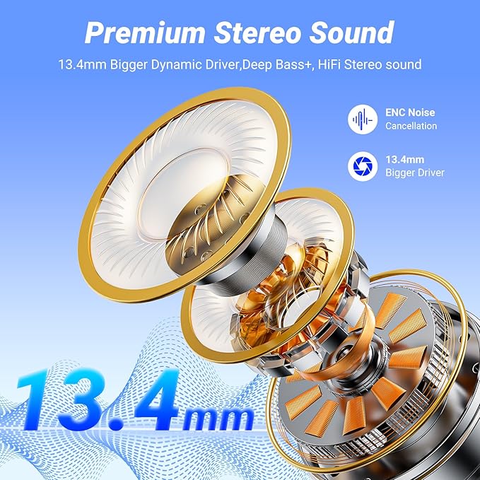 Wireless Earbuds Bluetooth 5.4 Headphones HiFi Stereo 42H Playback in Ear with 4 ENC Noise Cancelling Mic, IPX7 waterproof and LED battery display screen for Running Fitness Office Ear Buds in Red