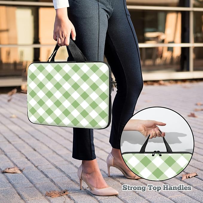 Laptop Sleeve Case Bag 13 inch, Green and White Checkered Slim Carrying Case Handbag Travel Laptop Bag for 13 inch MacBook Air M3/M2/Pro M2/ 13" iPad Pro/Air M4/M2 2024