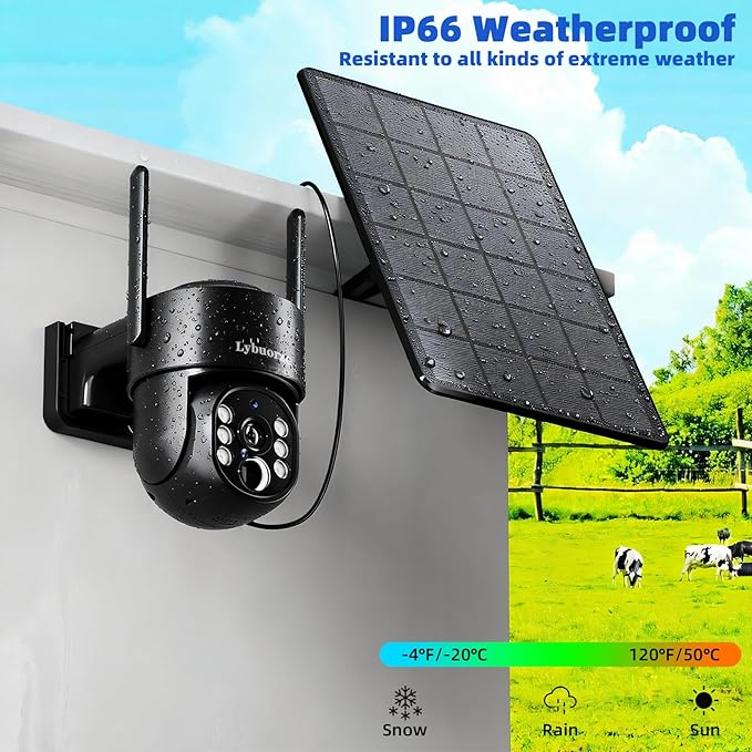 Industrial-Grade Black 4G LTE Solar Security Camera Outdoor, No WiFi Needed, 4MP HD, 360 View, Built-in SIM, AI Motion Detection, 2-Way Talk for Ranch/Jobsite/Construction