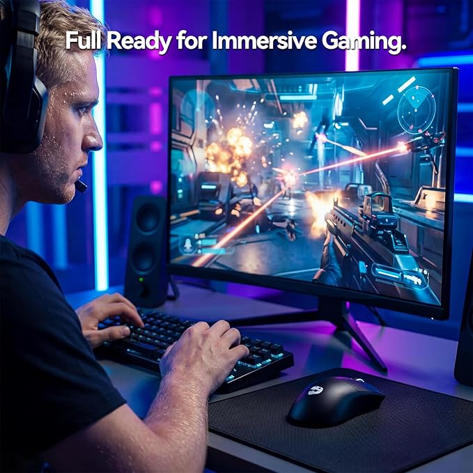 J-Tech Digital Wireless Mouse for Gaming-Designing-Work, 47g Ultra Lightweight, 200 to 24000 DPI, Tri-Mode 2.4G/USB-C/Bluetooth with DIY Sticker 120-hour Rechargeable Battery, Symmetrical Design