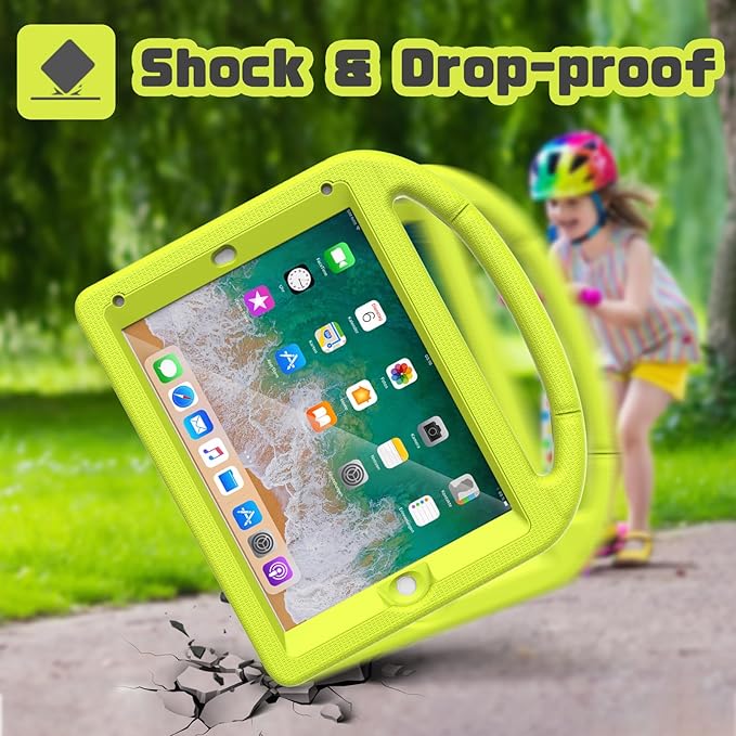YIHE Shockproof Kids Case for iPad 6th/5th Generation (9.7 inch, 2018/2017), iPad Air 2/1 & Pro 9.7 | Durable Protective Cover with Built-in Screen Protector & Stable Stand, Light Yellow