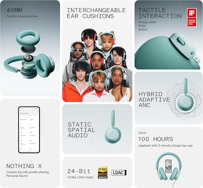 CMF BY Nothing Headphone Pro Active Noise Canceling Wireless Headphones Bluetooth 5.4 Over The Ear Headset, 50H ANC Playtime, Bass&Treble Slider, Custom EQ&Spatial Audio, Hi-Res LDAC, Light Green