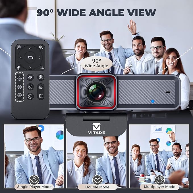 4K Webcam with AI-Powered Framing,Remote Control Web Camera/10X Digital Zoom 4k 30fps Web cam with USB 3.0 HDR/Dual Noise Cancelling Microphones for PC Mac, Streaming, Video Call, Zoom, Skype