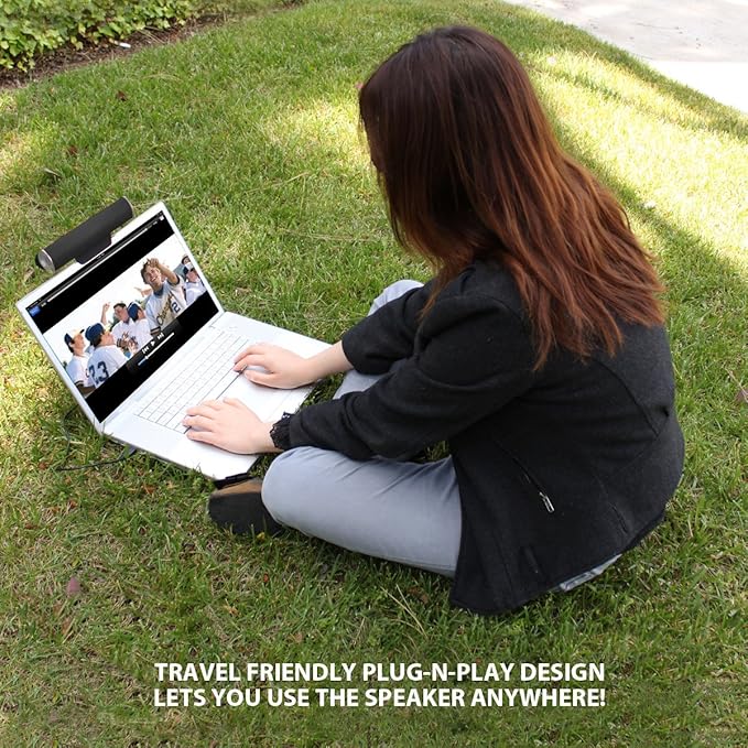 GOgroove SonaVERSE USB Speakers for Laptop Computer - USB Powered Mini Sound Bar with Clip-On Portable External Speaker Design for Monitor, One Cable for Digital Audio Input and Power (Black)
