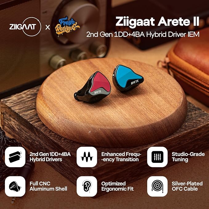 Linsoul ZiiGaat x Fresh Reviews Arete II IEM,2nd Gen 1DD+4BA Hybrid in Ear Monitor,Wired HiFi Earbuds,Full CNC Aluminum Shell Earphone with Detachable Silver-Plated OFC Cable for Musician (Blue)