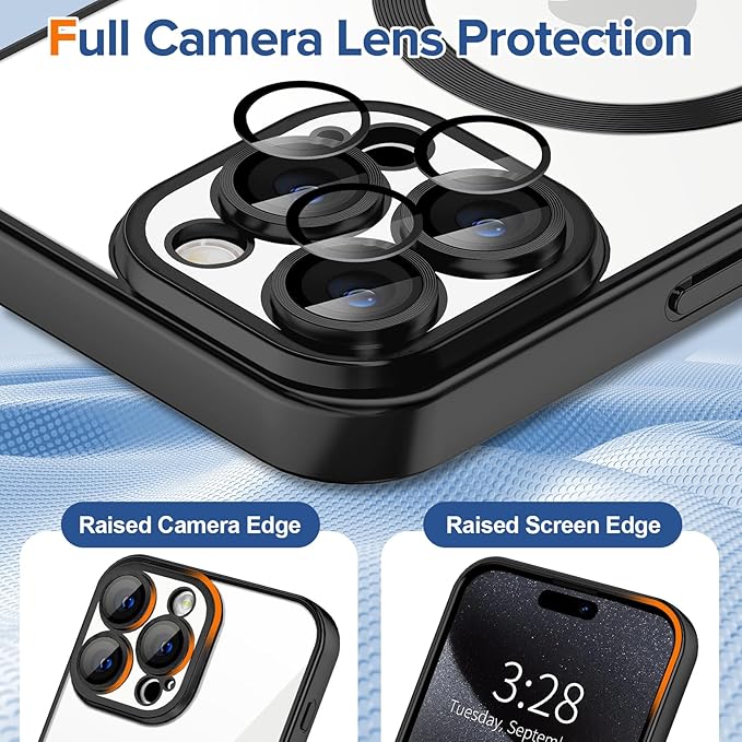 Hython Magnetic Clear for iPhone 15 Pro Case with Camera Lens Protector [Compatible with MagSafe] Luxury Plating Edge Slim Soft TPU Cover Protective Phone Case for iPhone 15 Pro 6.1", Matte Black