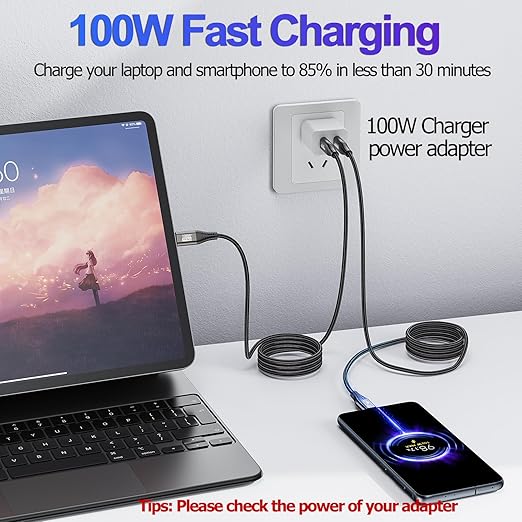 USB C Portable Monitor Cable 6FT 2-Pack, USB 3.2 Gen 2x2 Cable Support Data Transfer 20Gbps, Fast Charging 100W, 5K,4K@144Hz Video for VR,Phone,Laptop,iPad, ARZOPA,KYY,Protable Monitor,Docking Station