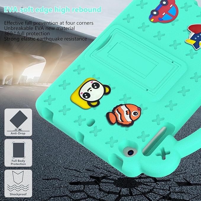 AKABEILA Compatible with Apple iPad Mini 1/2/3/4/5 Tablet Case, Kids Friendly Universal Lightweight Shockproof Protective Case with Shoulder Strap & Stand Handle Mint Green