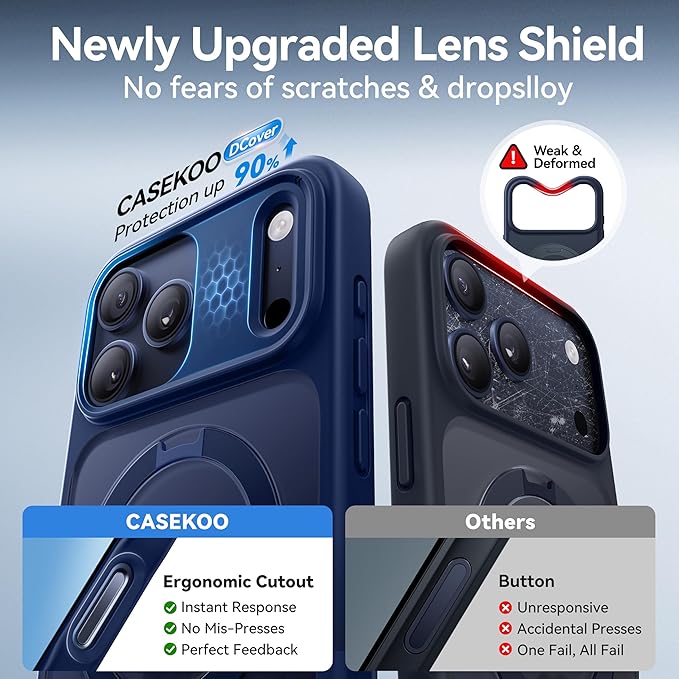 CASEKOO Ultra-Magnetic Stand for iPhone 17 Pro Case [Military Drop Protection] [Compatible with MagSafe] Shockproof Translucent Matte Slim Ring for iPhone 17 Pro Phone Case 6.3", Blue