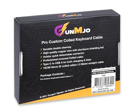 GUNMJO Pro Custom Coiled USB C Cable for Gaming Keyboard, Double-Sleeved Mechanical Keyboard Cable with Detachable Metal Aviator, 1.5M USB-C to USB-A, Nebula Color