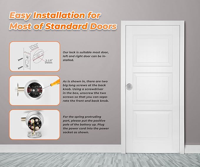 Keypad Door Knob, Digital Door Lock with Anti-Slip Handle, 3s Auto Lock, Keyless Entry Door Knob, Passage Mode, Backlight, Easy to Install for Home/Office/Bedroom