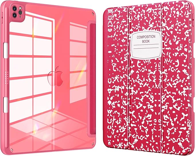 VIKESI for iPad Pro 11 Inch 4th/3rd/2nd/1st Generation Case, iPad Air 11-inch / 5th / 4th Generation Case with Clear Back,Pencil Holder,Auto Sleep/Wake,Camera Protection,Red Book