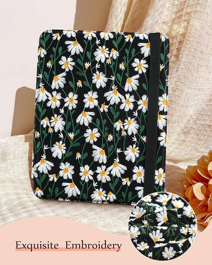 Uppuppy for iPad 10th Generation Case, for iPad (A16) 11th Generation Case - for Women Girls Cute Embroidered Folio Stand Cover with Pencil Holder & Card Slot Girly Daisy Floral Kawaii Aesthetic Cases