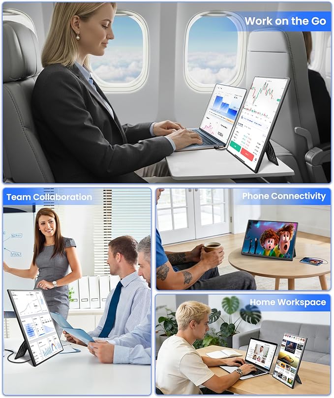 Portable Monitor, 16" 1200P FHD Laptop Screen Extender, Detachable Horizontal/Vertical Monitor, Plug & Play Dual Travel Monitor Build-in Speaker for Laptop/Mac/Windows