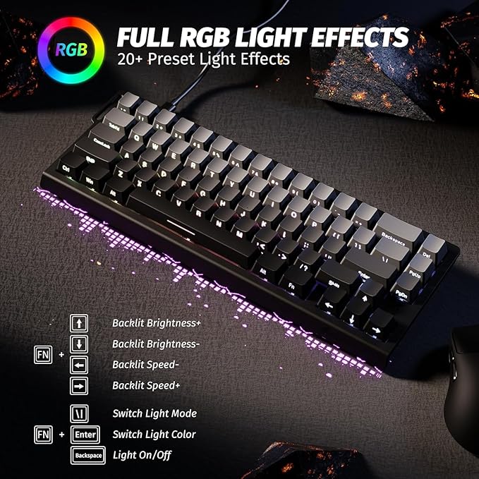 ATTACK SHARK X68 HE Wired Rapid Trigger Mechanical Gaming Keyboard and R1 Mouse with Adjustable Actuation,Coiled Cable,USB C/2.4Ghz Wireless/BT Ultralight 18K DPI Mice for Esport PC Gamer(Moonlight)